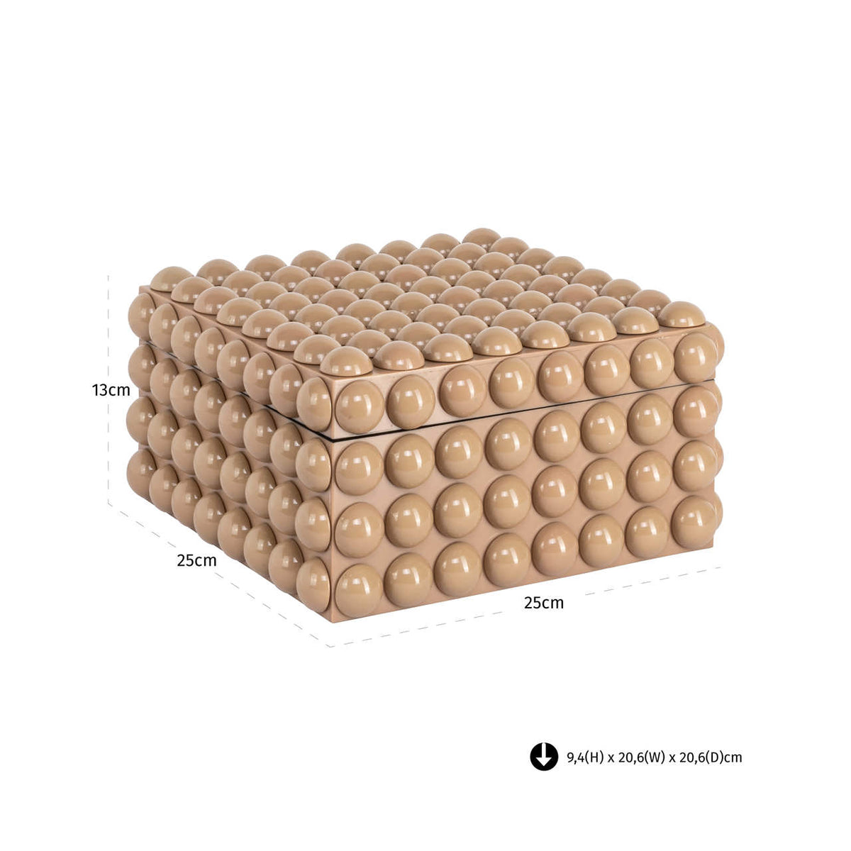 Cutie decorativă Ash, bej, mare – desen tehnic cu dimensiuni