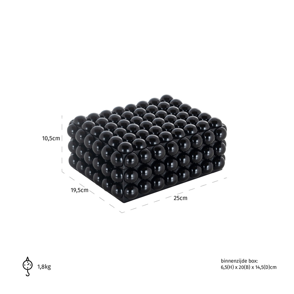 Cutie decorativă Batool, negru, mică – desen tehnic cu dimensiuni