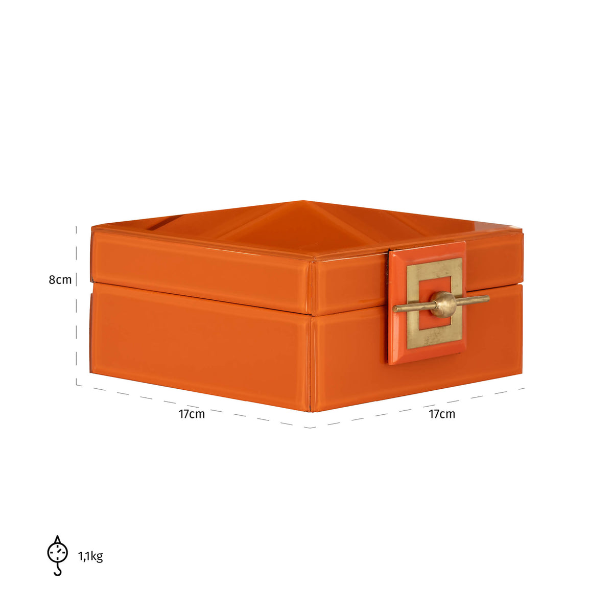 Cutie decorativă Bodine, portocaliu, mică – desen tehnic cu dimensiuni
