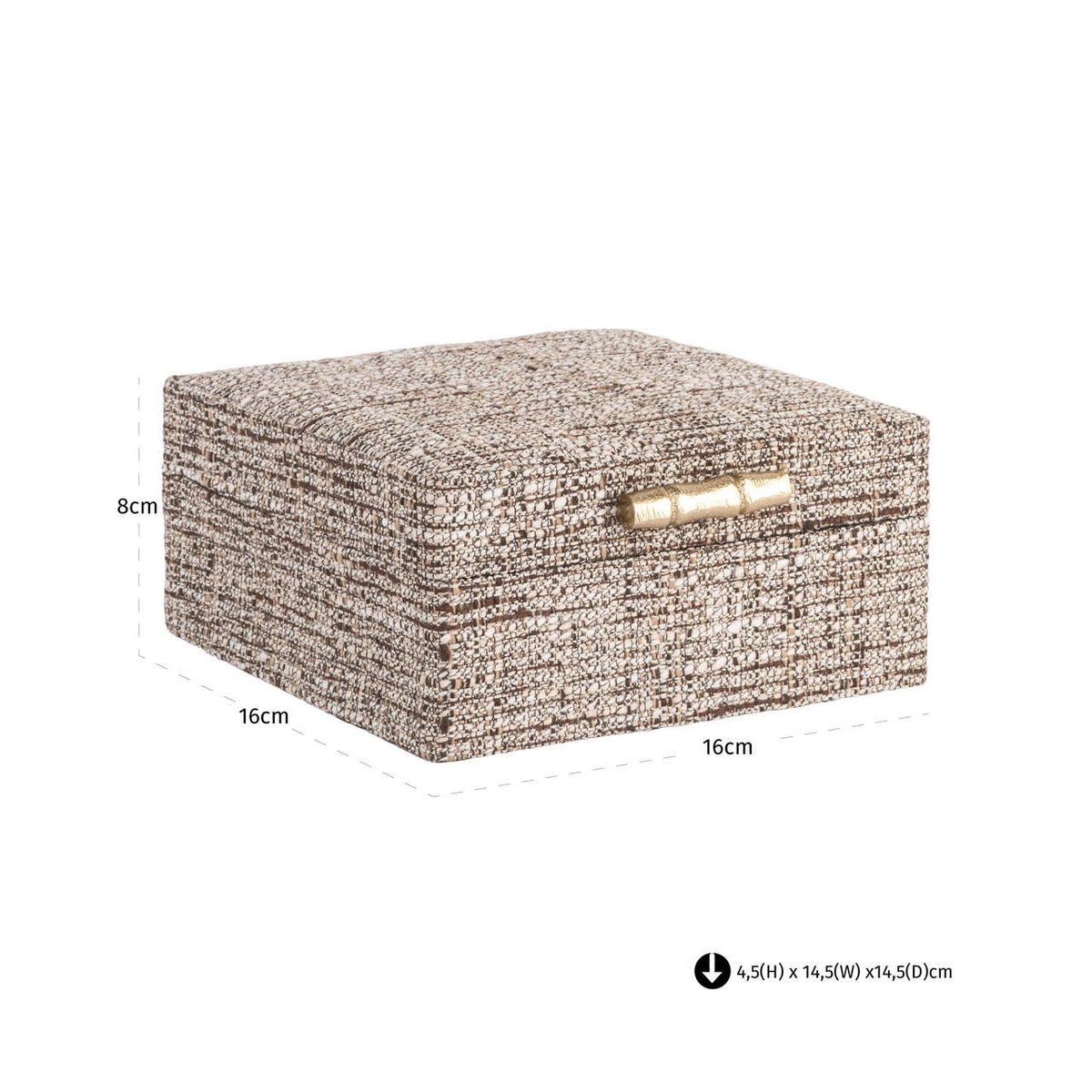 Cutie decorativă Chalenny, maro, mică – desen tehnic cu dimensiuni