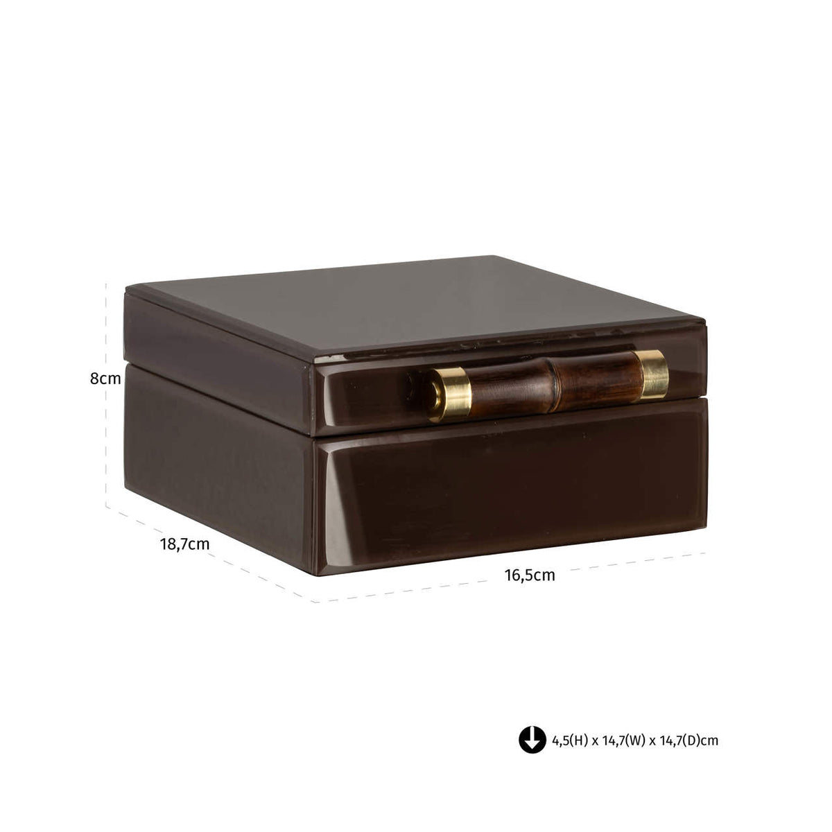 Cutie decorativă Echo, maro închis, mică – desen tehnic cu dimensiuni