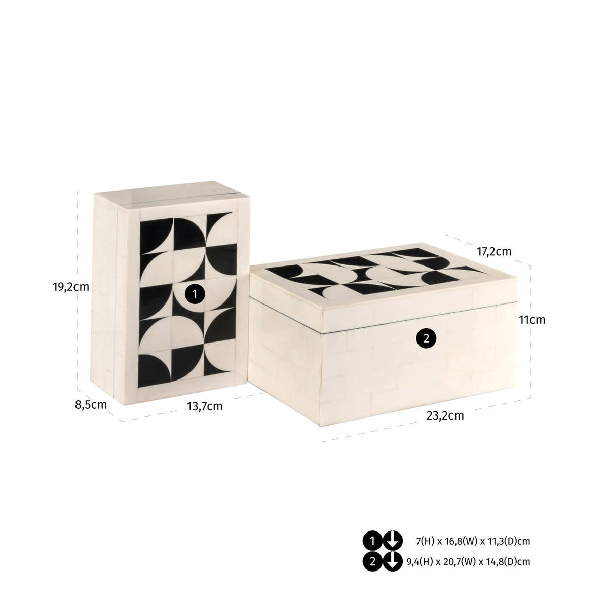 Cutie decorativă Flake, alb (set de 2) – desen tehnic cu dimensiuni