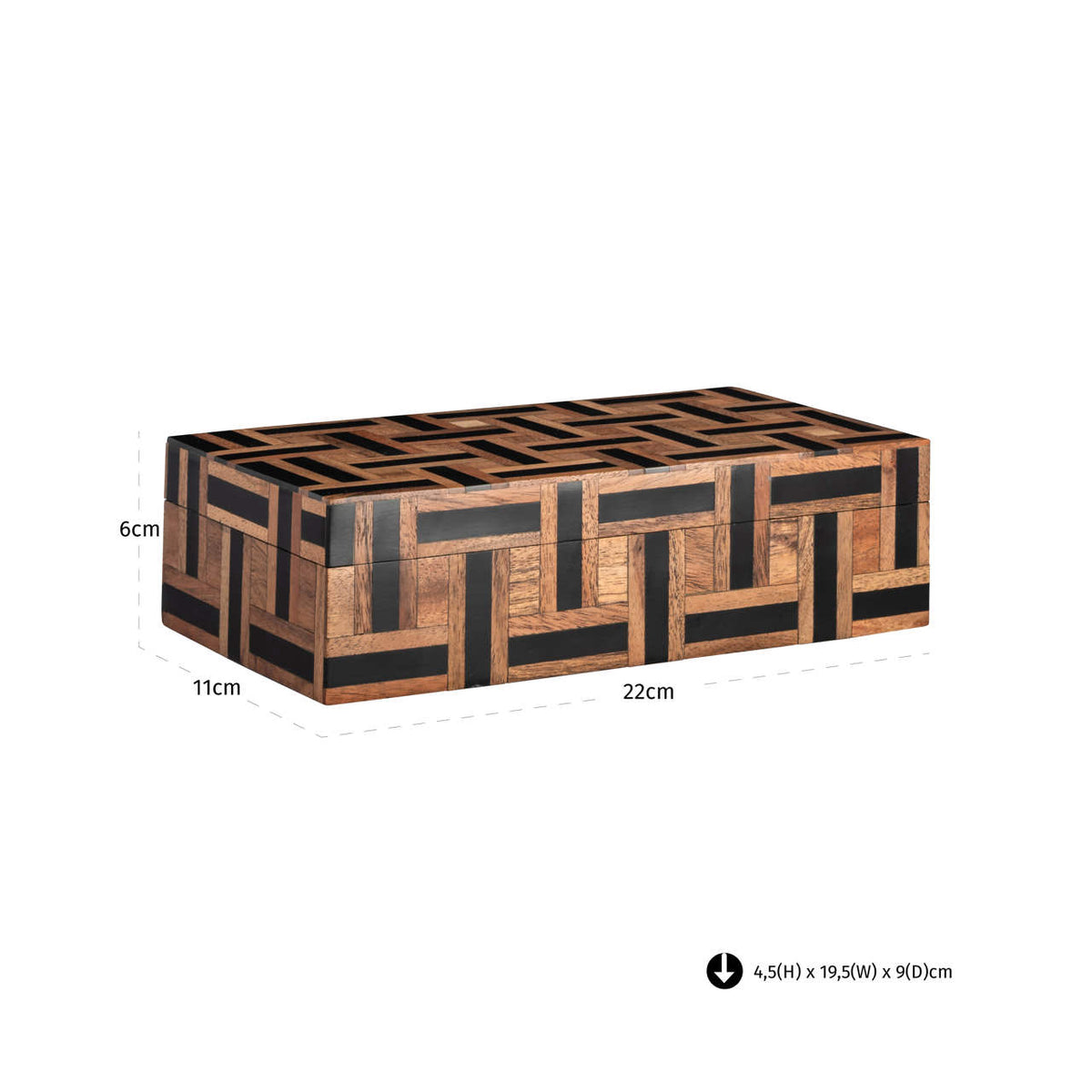 Cutie decorativă Floor, maro, mică – desen tehnic cu dimensiuni