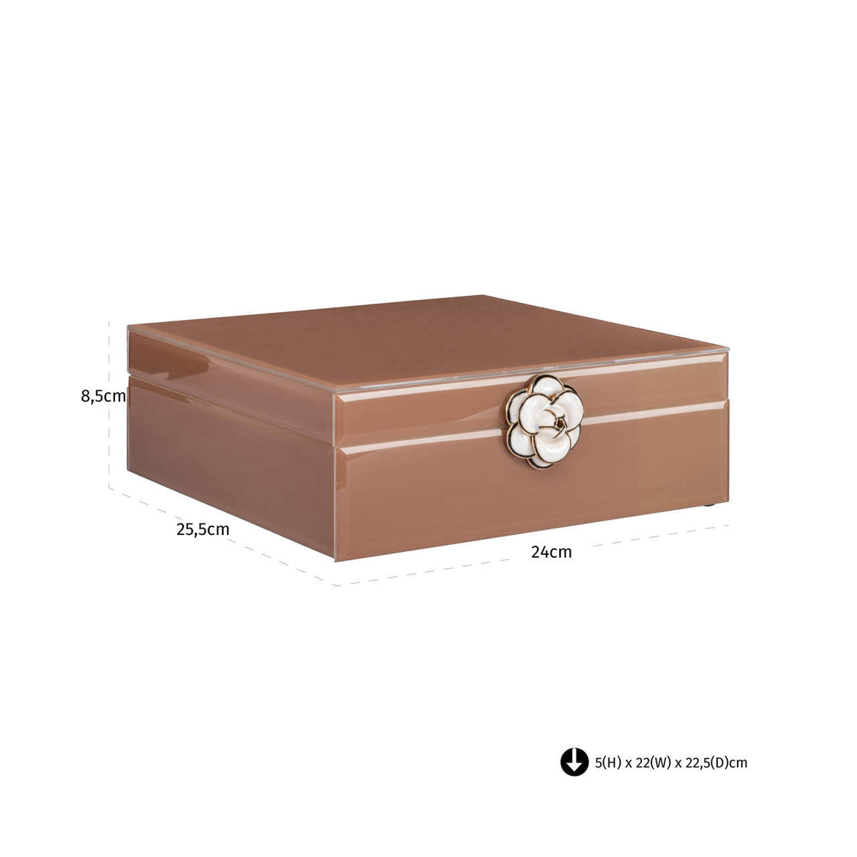 Cutie decorativă Floral, maro, mare – desen tehnic cu dimensiuni