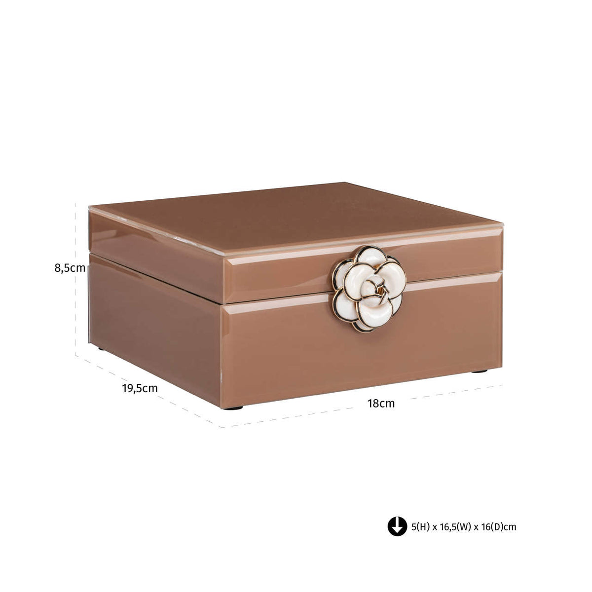 Cutie decorativă Floral, maro, mică – desen tehnic cu dimensiuni