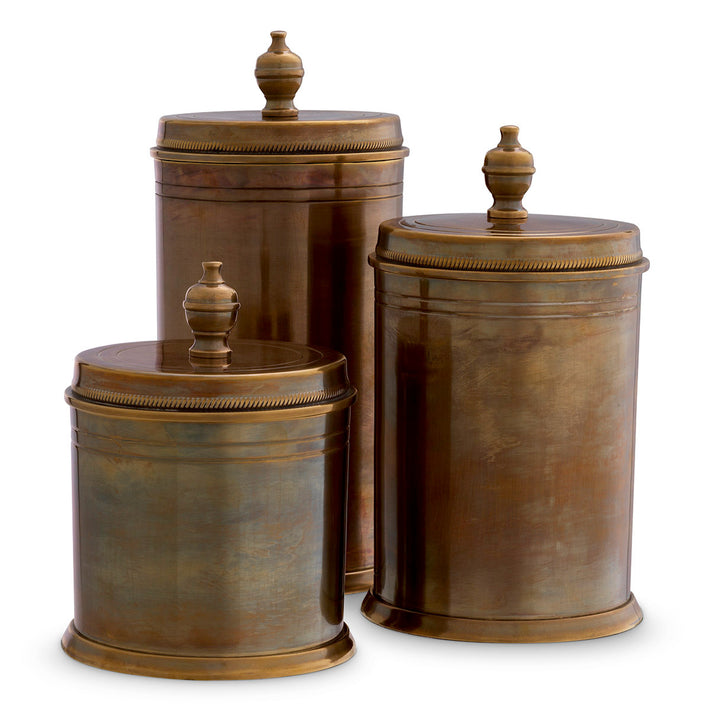 Cutie decorativă Gaston, finisaj alamă vintage, set de 3