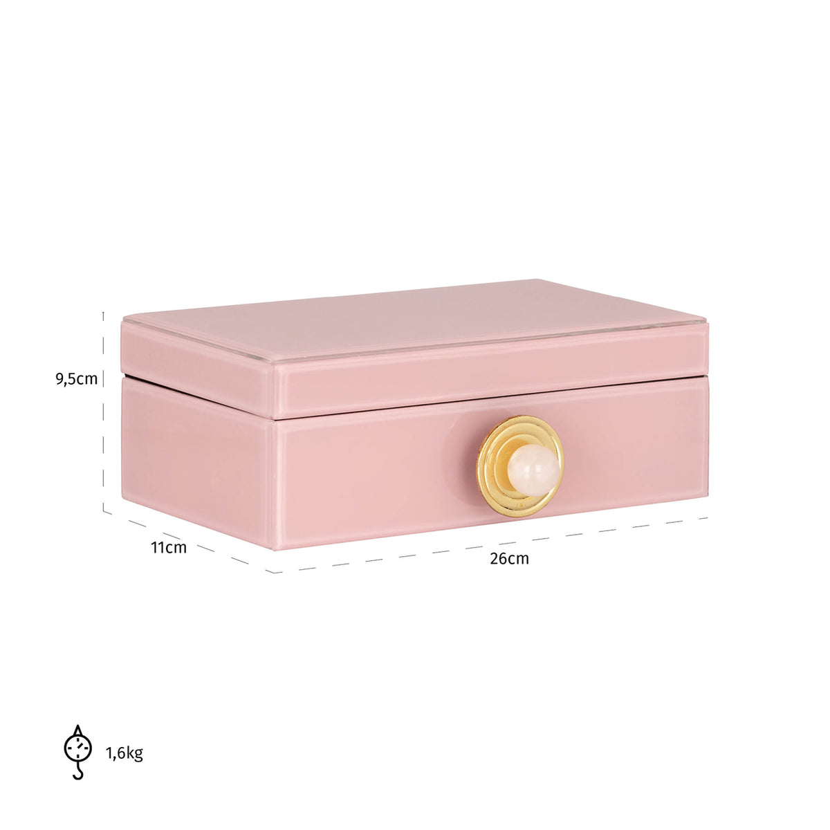 Cutie decorativă Jamila, roz, mare – desen tehnic cu dimensiuni