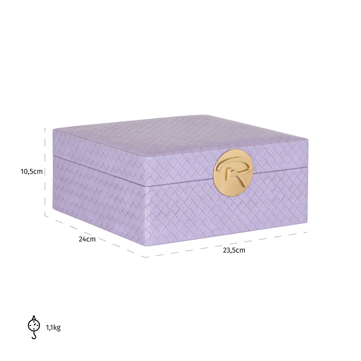 Cutie decorativă Joelle, violet, mare – desen tehnic cu dimensiuni