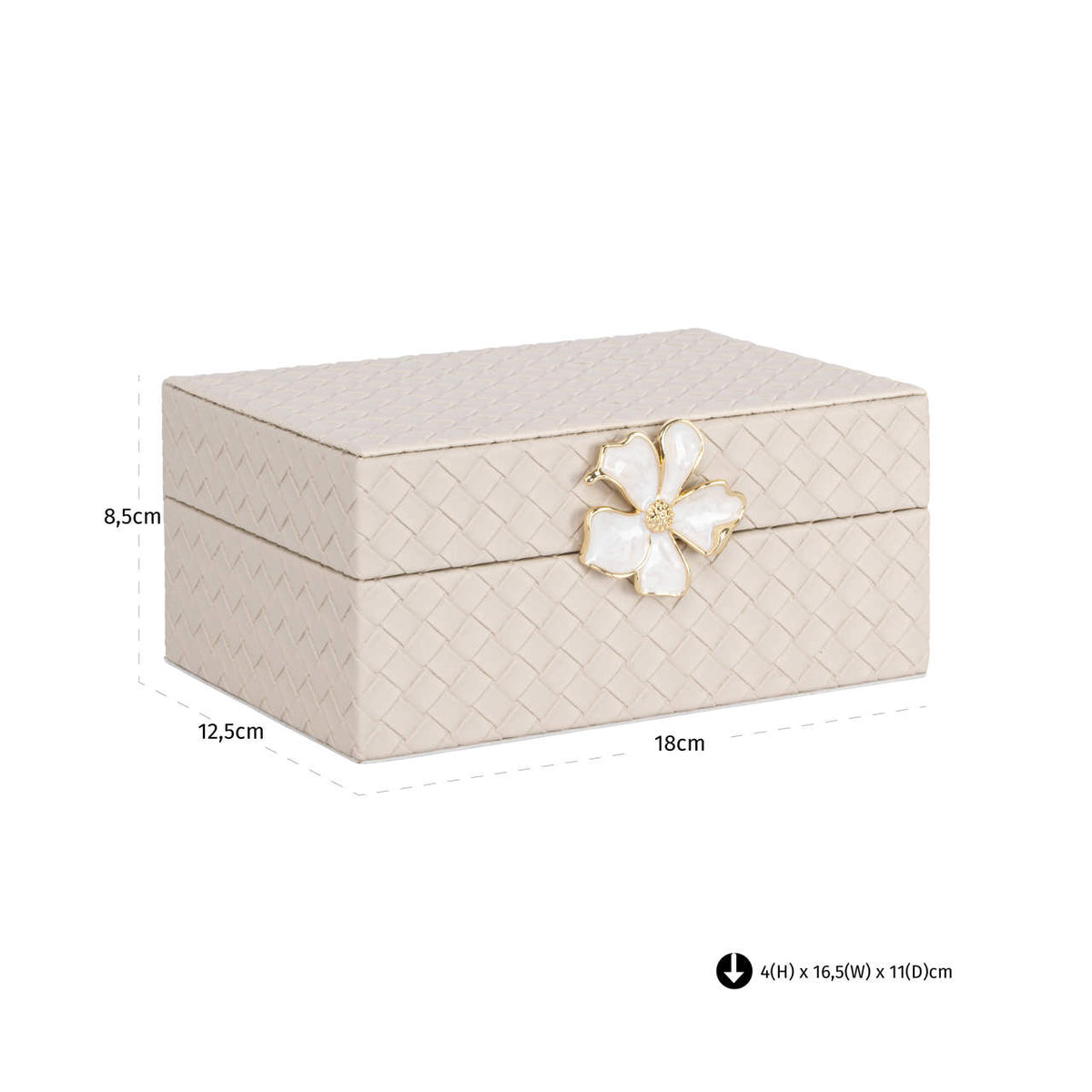 Cutie decorativă Lillie, ivoriu, mică – desen tehnic cu dimensiuni