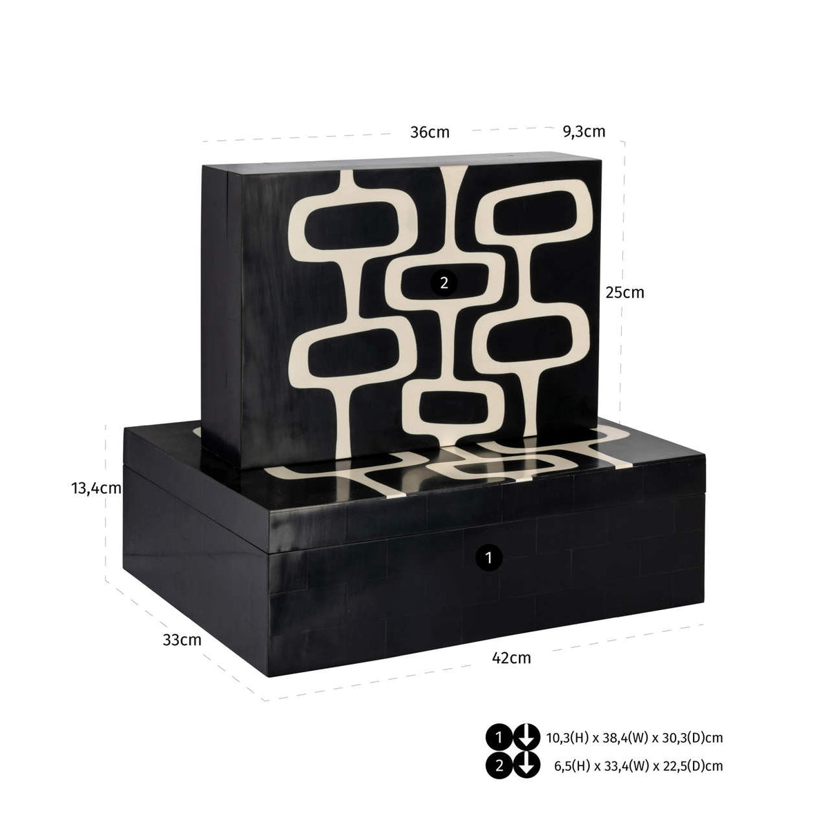 Cutie decorativă Lux, negru/alb (set de 2) – desen tehnic cu dimensiuni