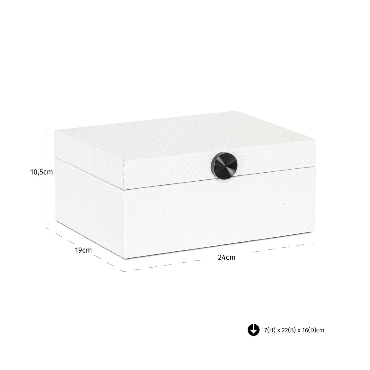 Cutie decorativă Myrth, alb, mare – desen tehnic cu dimensiuni