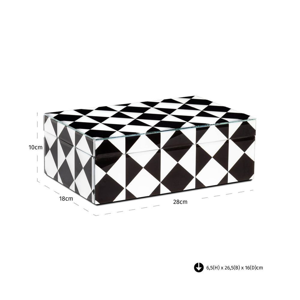 Cutie decorativă Silas, negru/alb, mare – desen tehnic cu dimensiuni