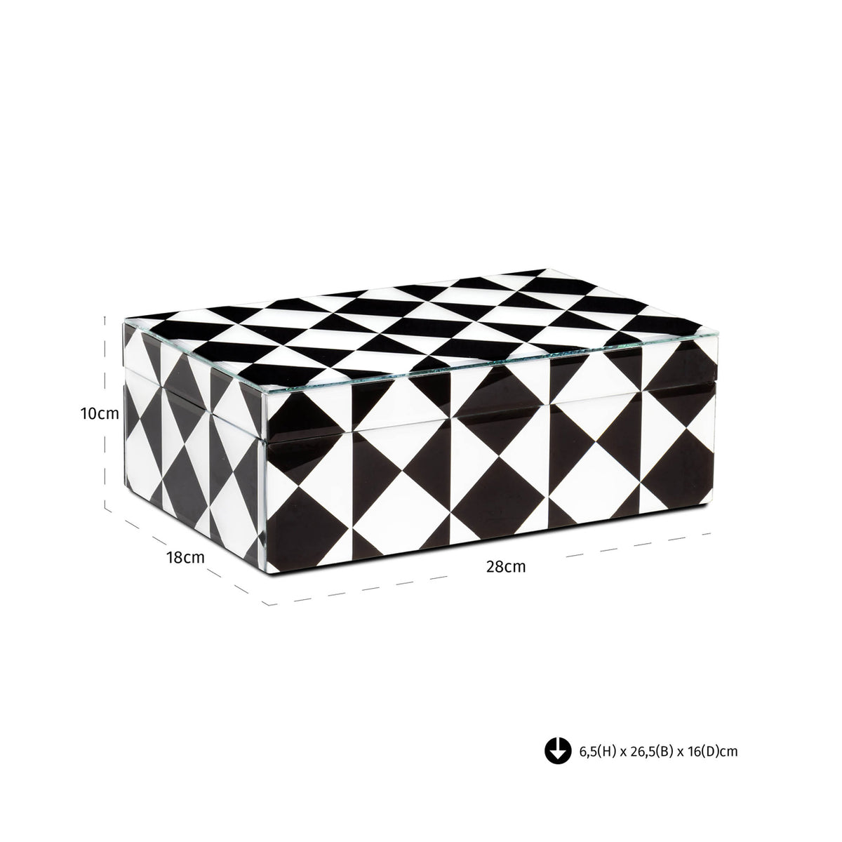 Cutie decorativă Silas, negru/alb, mare – desen tehnic cu dimensiuni
