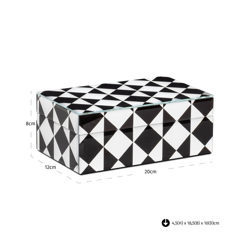 Cutie decorativă Silas, negru/alb, mică – desen tehnic cu dimensiuni