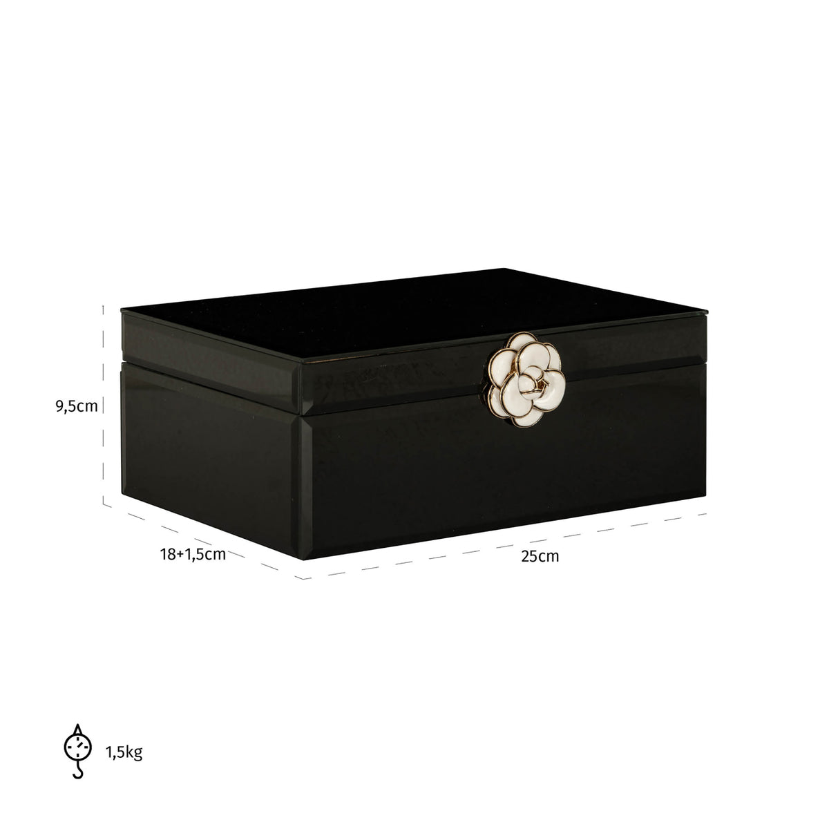 Cutie decorativă Vivy, negru, mare – desen tehnic cu dimensiuni