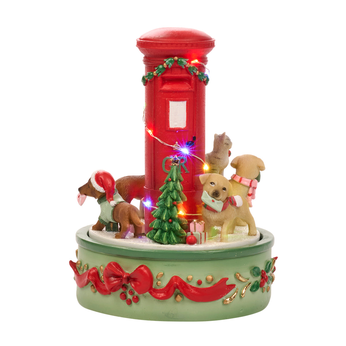 Cutie poștală cu câine sau pisică, cu LED, muzicală, roșu/verde, 20 cm