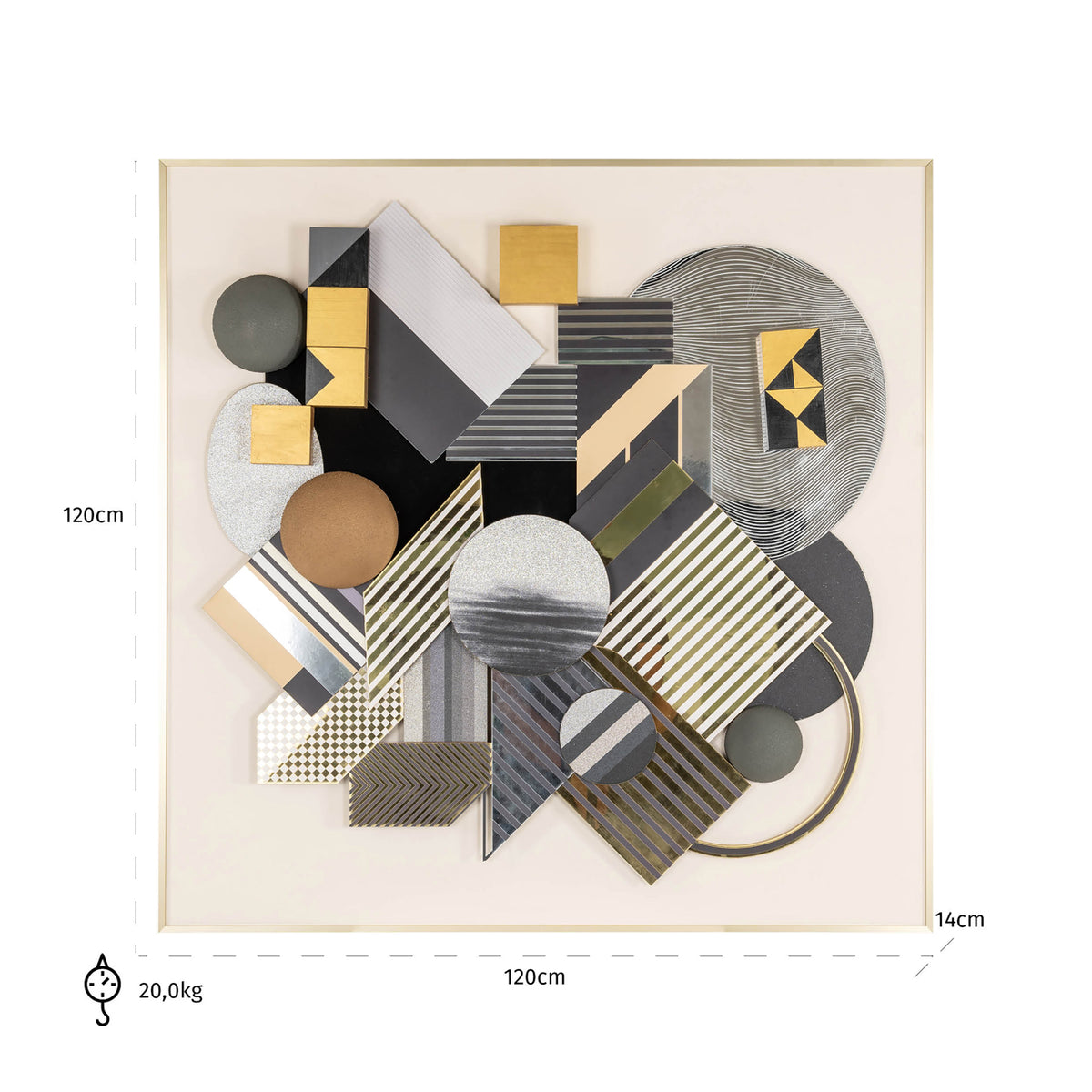 Decorațiune de perete 3D Block, negru/auriu – desen tehnic cu dimensiuni