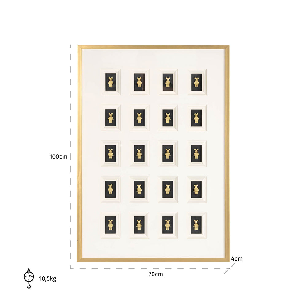 Decorațiune de perete Bear, negru/auriu – desen tehnic cu dimensiuni