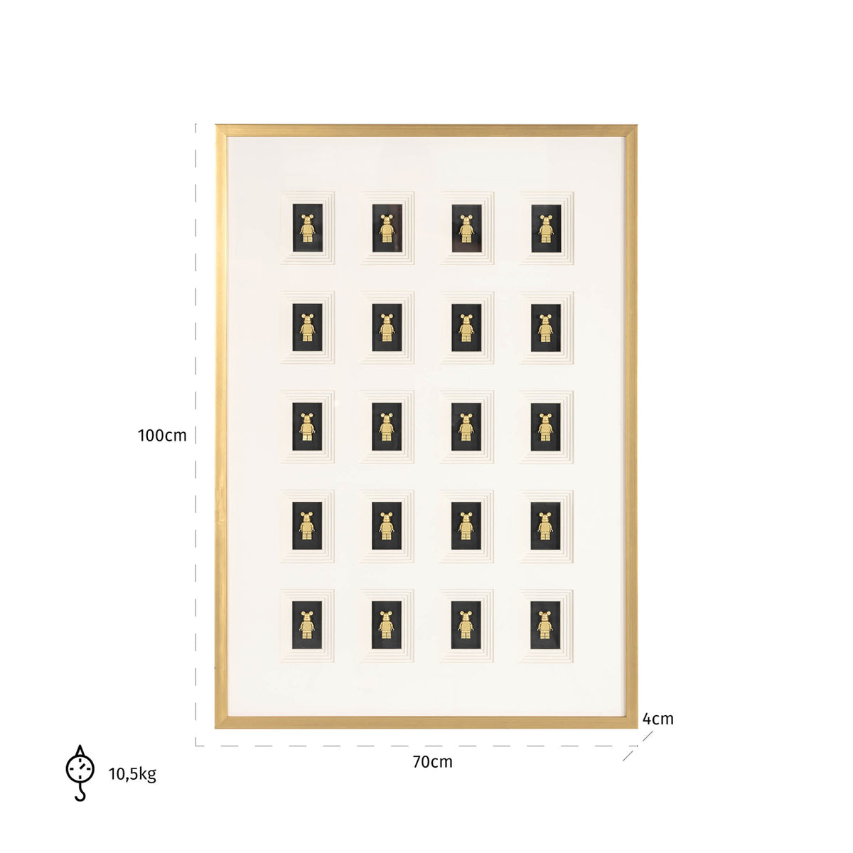 Decorațiune de perete Bear, negru/auriu – desen tehnic cu dimensiuni