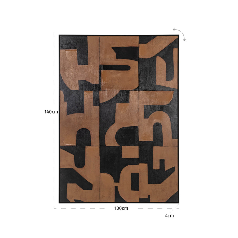 Decorațiune de perete Cascade, maro – desen tehnic cu dimensiuni