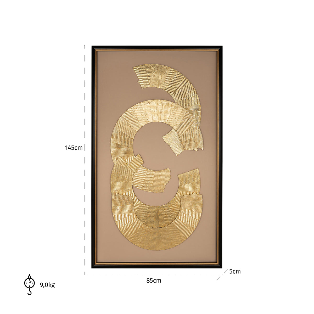 Decorațiune de perete Eden, negru/auriu – desen tehnic cu dimensiuni