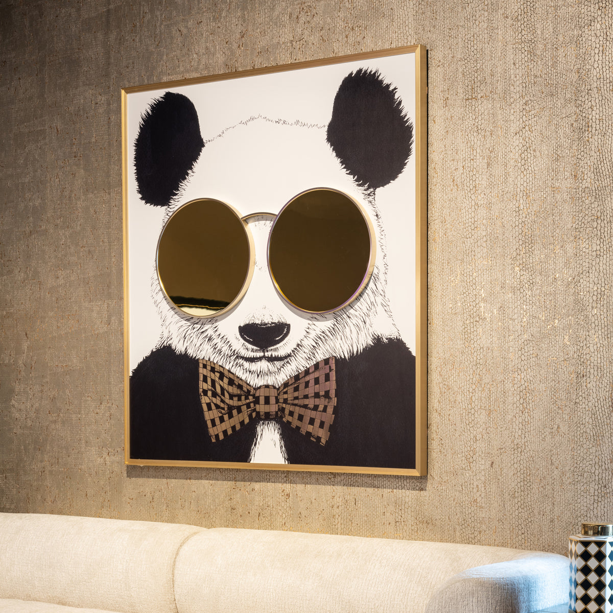 Decorațiune de perete Panda, negru/auriu