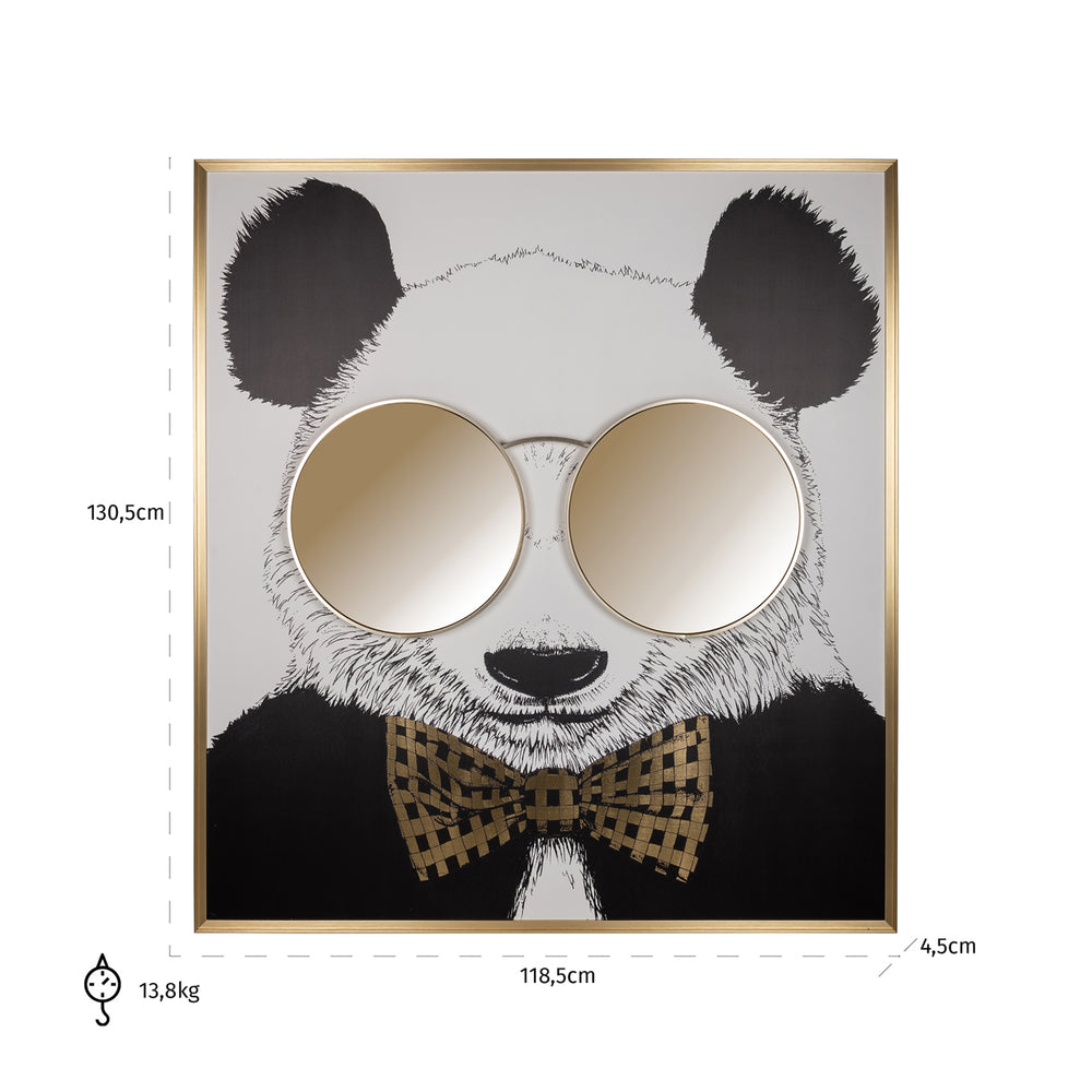 Decorațiune de perete Panda, negru/auriu – desen tehnic cu dimensiuni