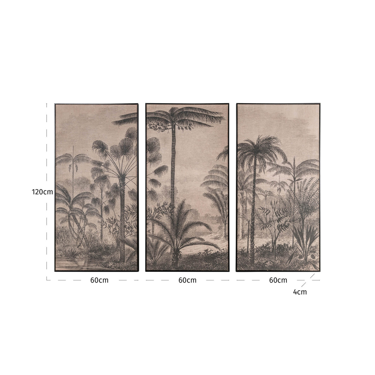 Decorațiune de perete Rhapsody, maro (set de 3) – desen tehnic cu dimensiuni