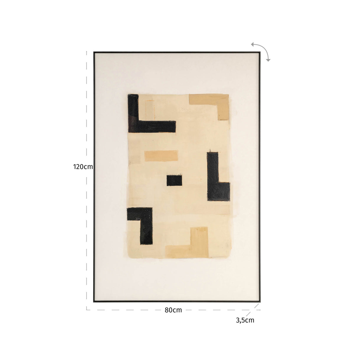 Decorațiune de perete Vortex, bej, dreapta – desen tehnic cu dimensiuni