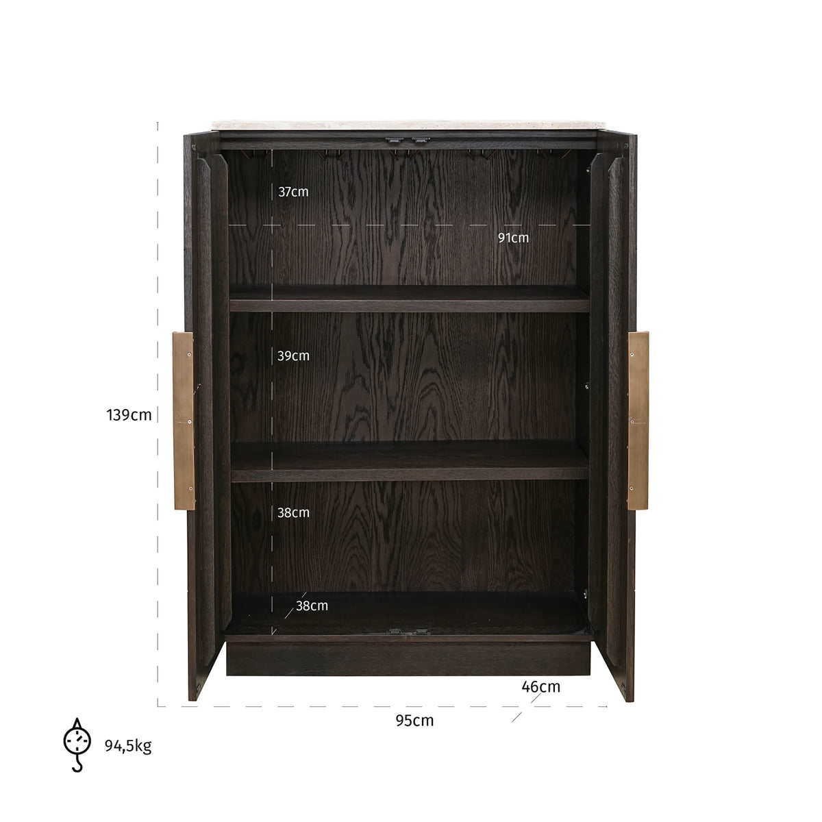 Dulap Claremont, maro – desen tehnic cu dimensiuni