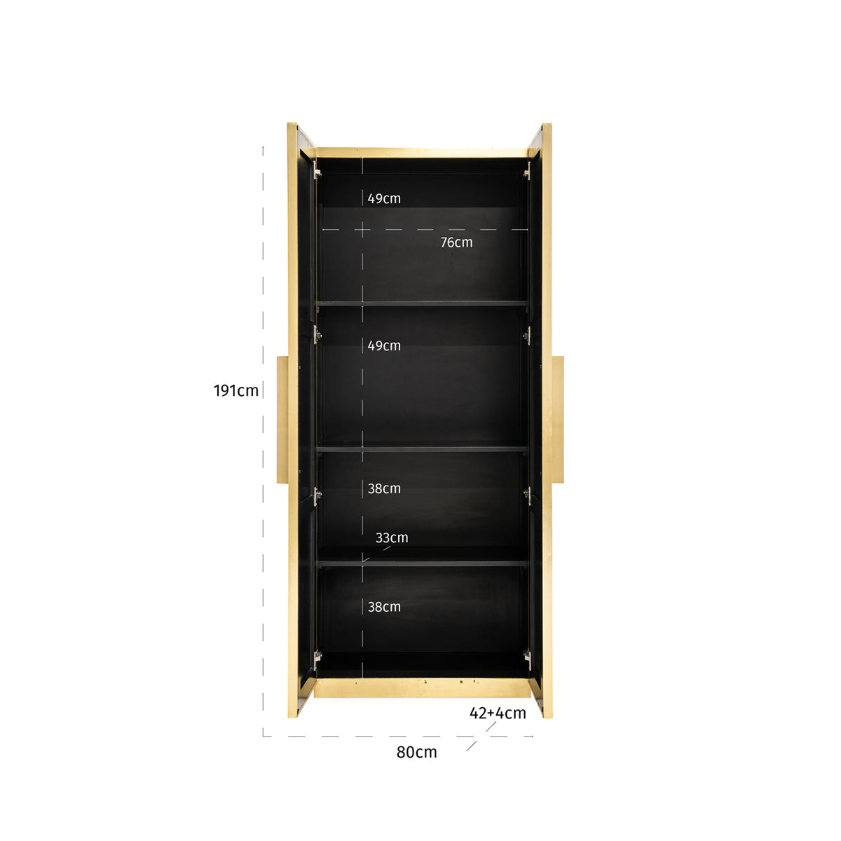 Dulap Ironville, auriu, L. 42 x l. 80 x Î. 191 cm – desen tehnic cu dimensiuni
