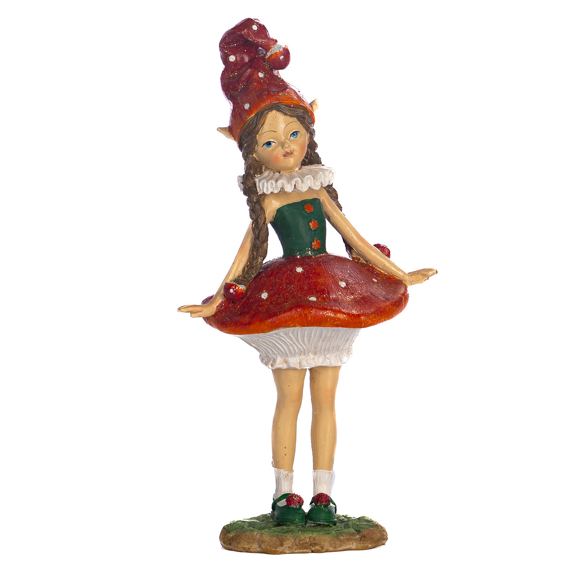 Fetiță-ciupercă, roșu/verde/alb, 18,5 cm