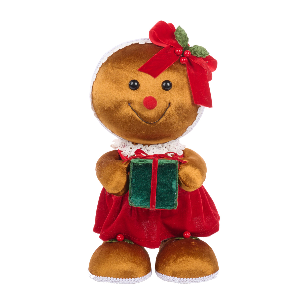 Fetiță din turtă dulce de Crăciun cu cadou, din textil, maro/roșu, 35 cm