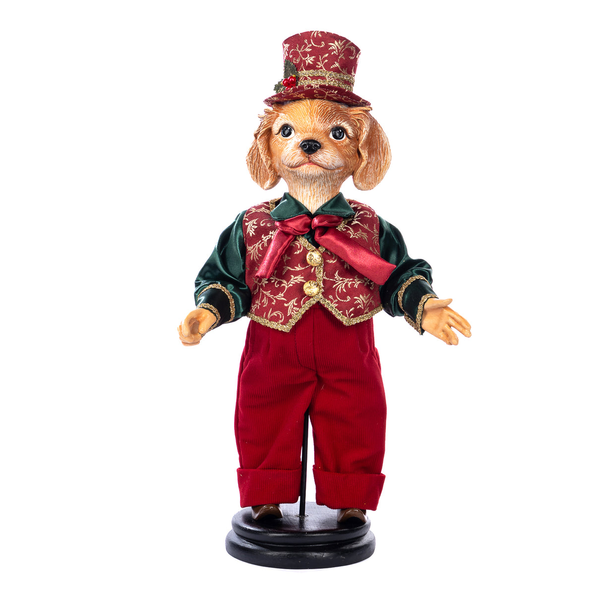 Figurină câine gentleman cu suport și cutie, burgund, 51 cm