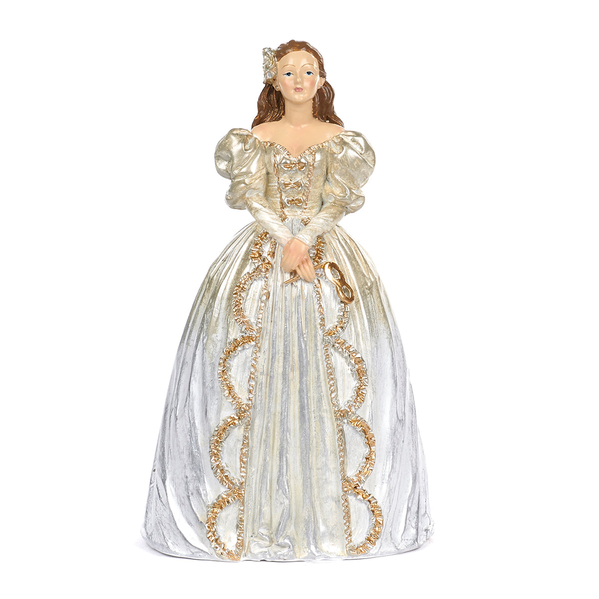 Figurină doamnă în costum de bal mascat, crem/șampanie, 20 cm