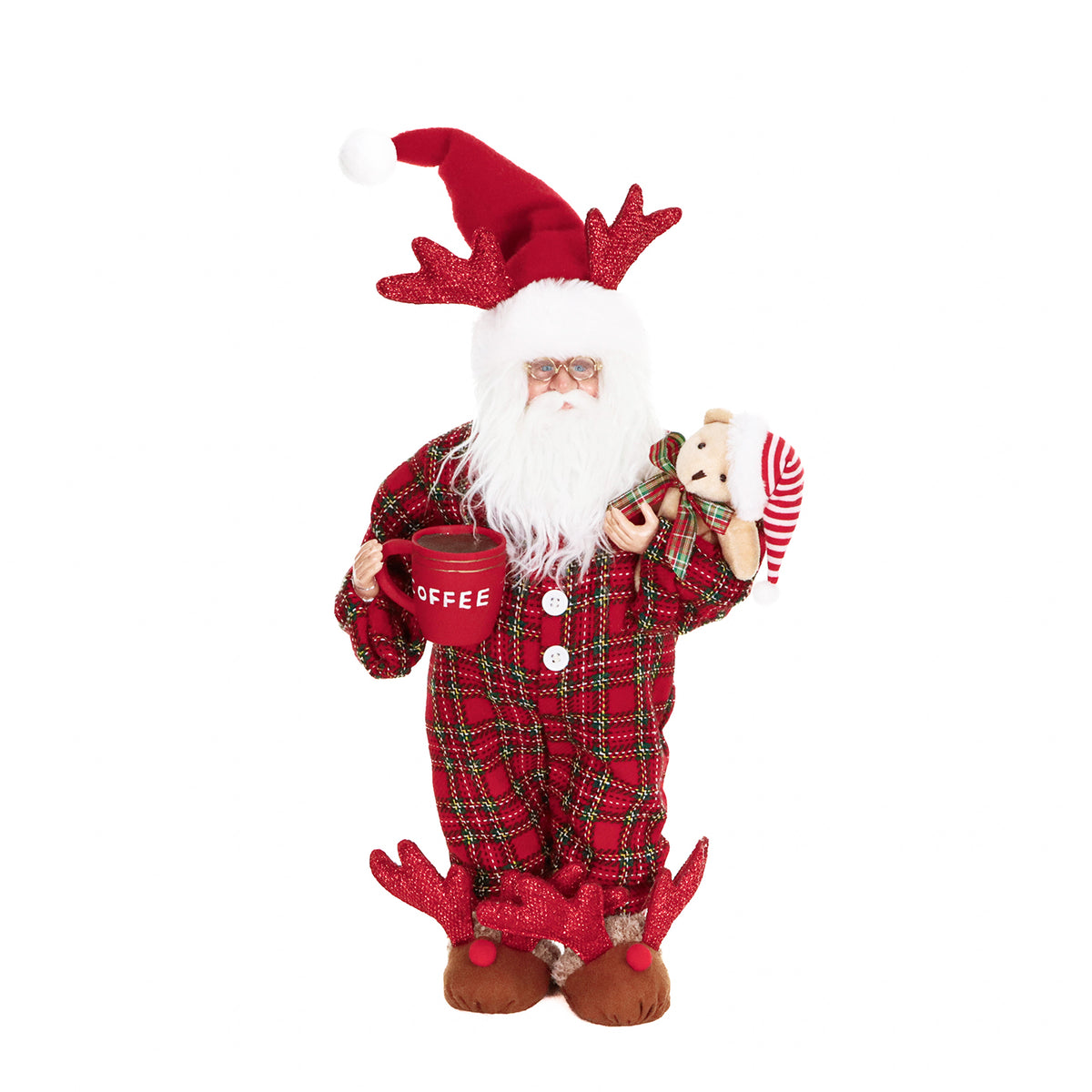 Figurină Moș Crăciun la culcare, din textil, roșu, 53,5 cm