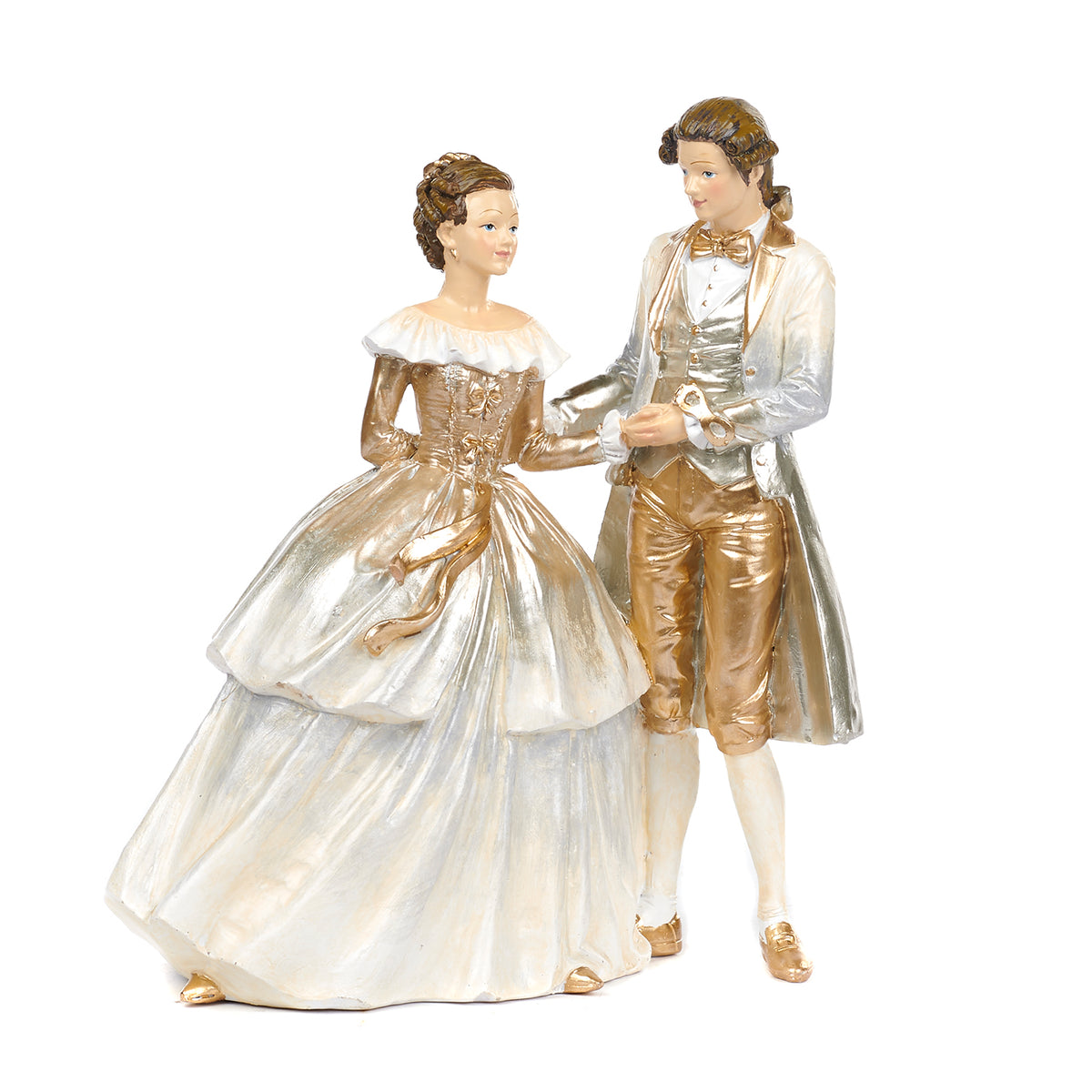 Figurină pereche de bal mascat, crem/auriu, 20 cm