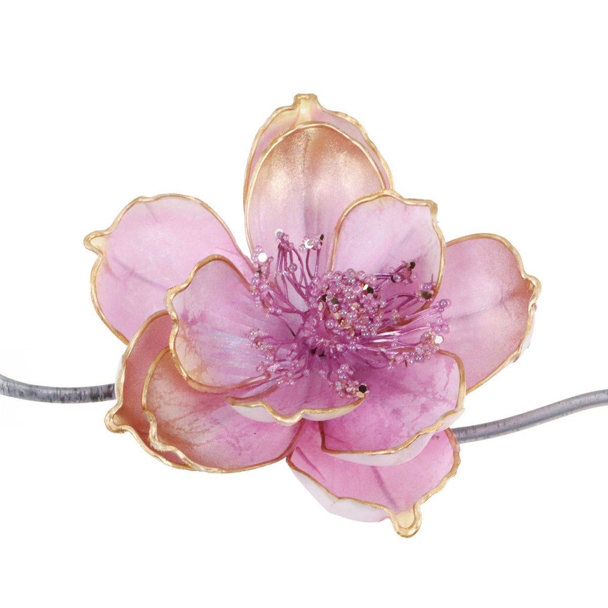 Floare de magnolie pe clemă, mov/roz/auriu, 15 cm