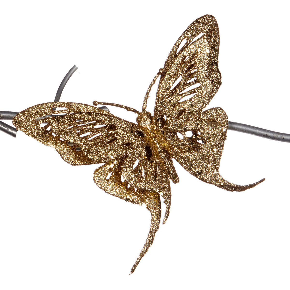 Fluture cu aripi duble și sclipici, pe clemă, auriu, 13 cm