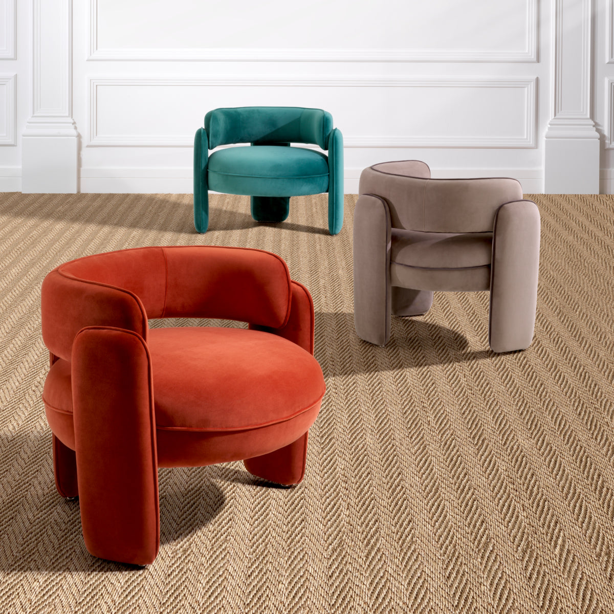 Fotoliu Chaplin, catifea savona turcoaz