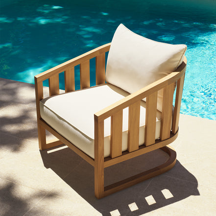 Fotoliu de exterior Aruba, tec natural, cu perne Sunbrella canvas