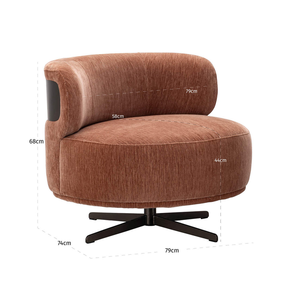 Fotoliu Lauren, Be straight mocha mousse, rotativ – desen tehnic cu dimensiuni