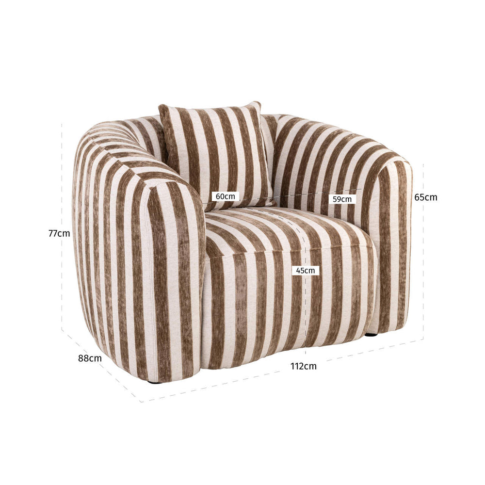 Fotoliu lounge Luxandra, stripes nisip – desen tehnic cu dimensiuni