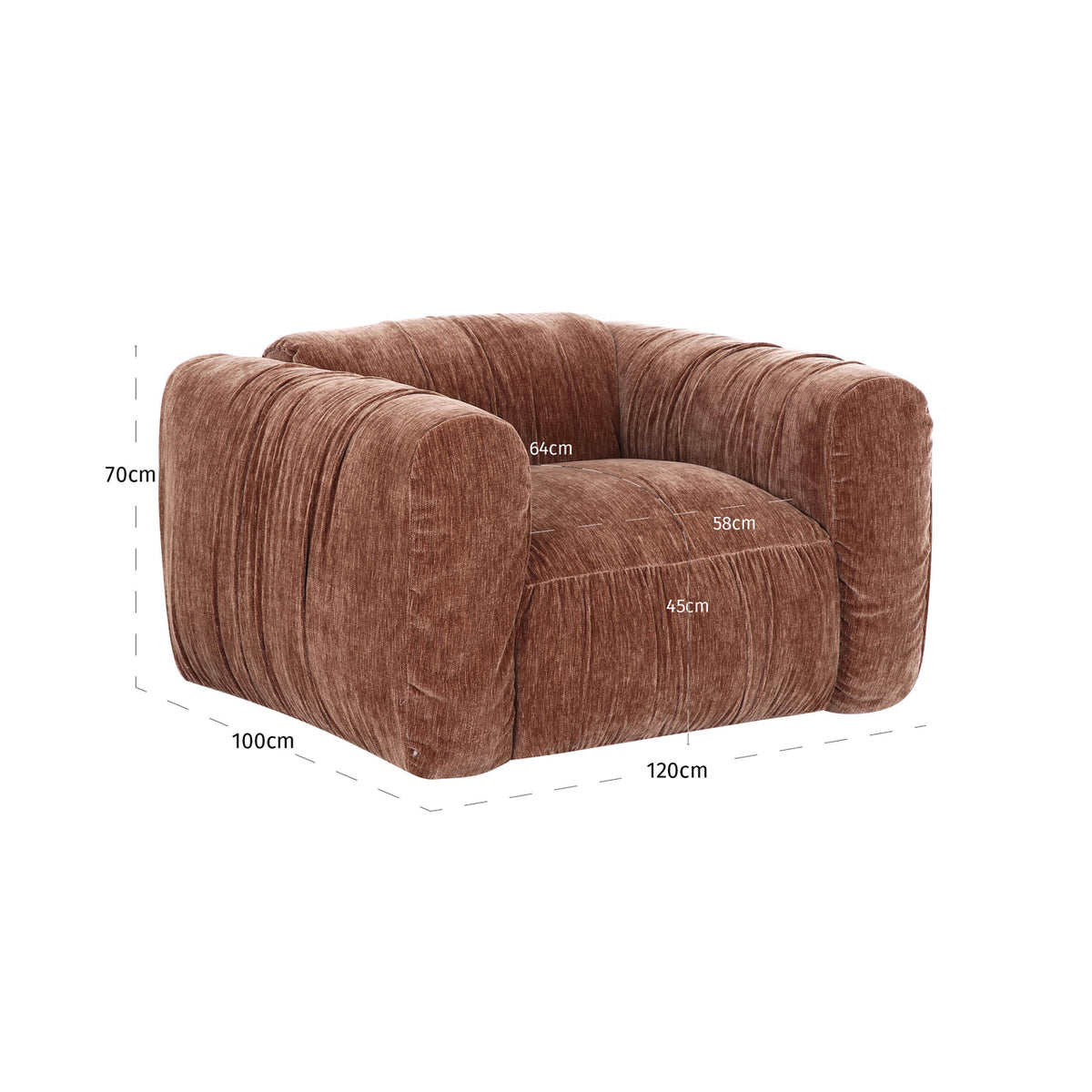 Fotoliu lounge Monty, be straight coffee – desen tehnic cu dimensiuni