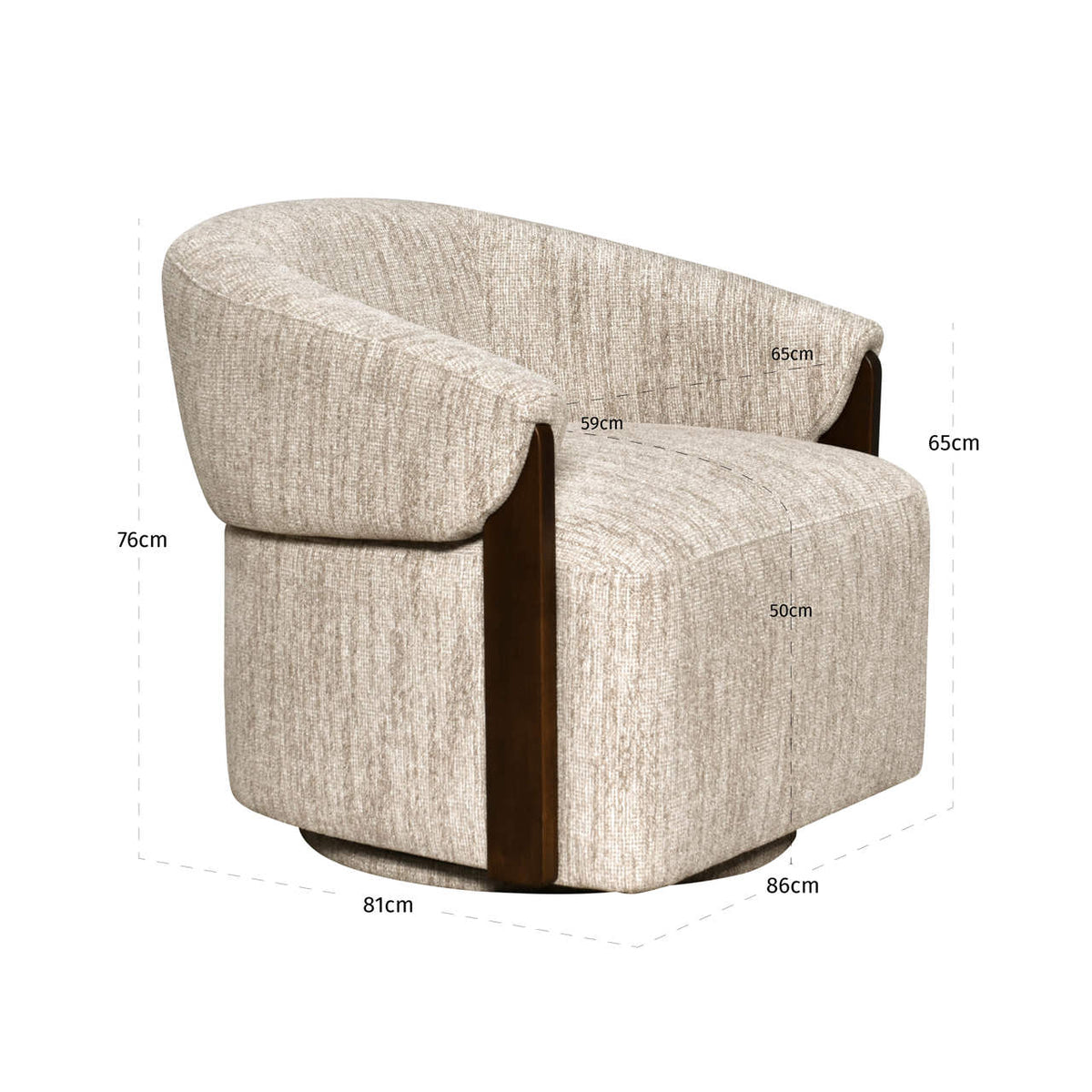 Fotoliu Marina, softweave natural, rotativ, ignifug – desen tehnic cu dimensiuni