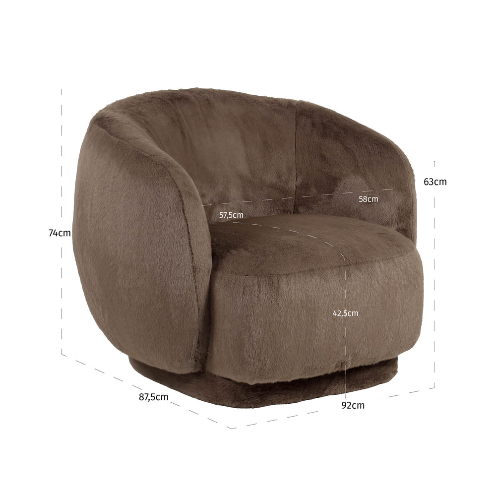 Fotoliu Negreslo, fluffy maro, rotativ – desen tehnic cu dimensiuni