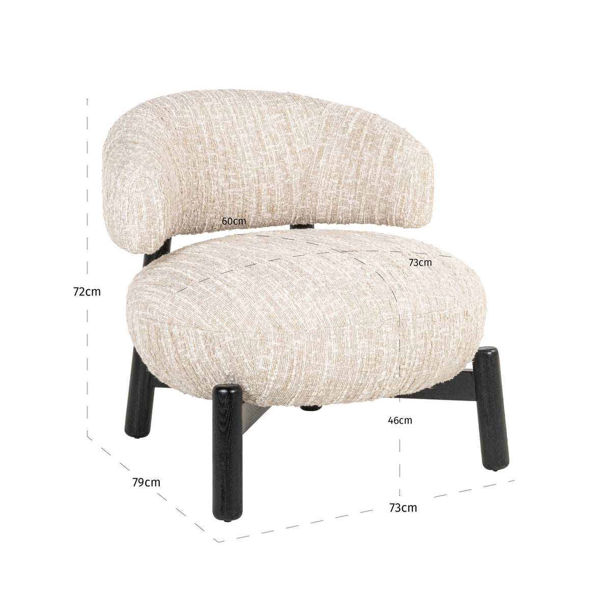 Fotoliu Ornella, angora bej – desen tehnic cu dimensiuni