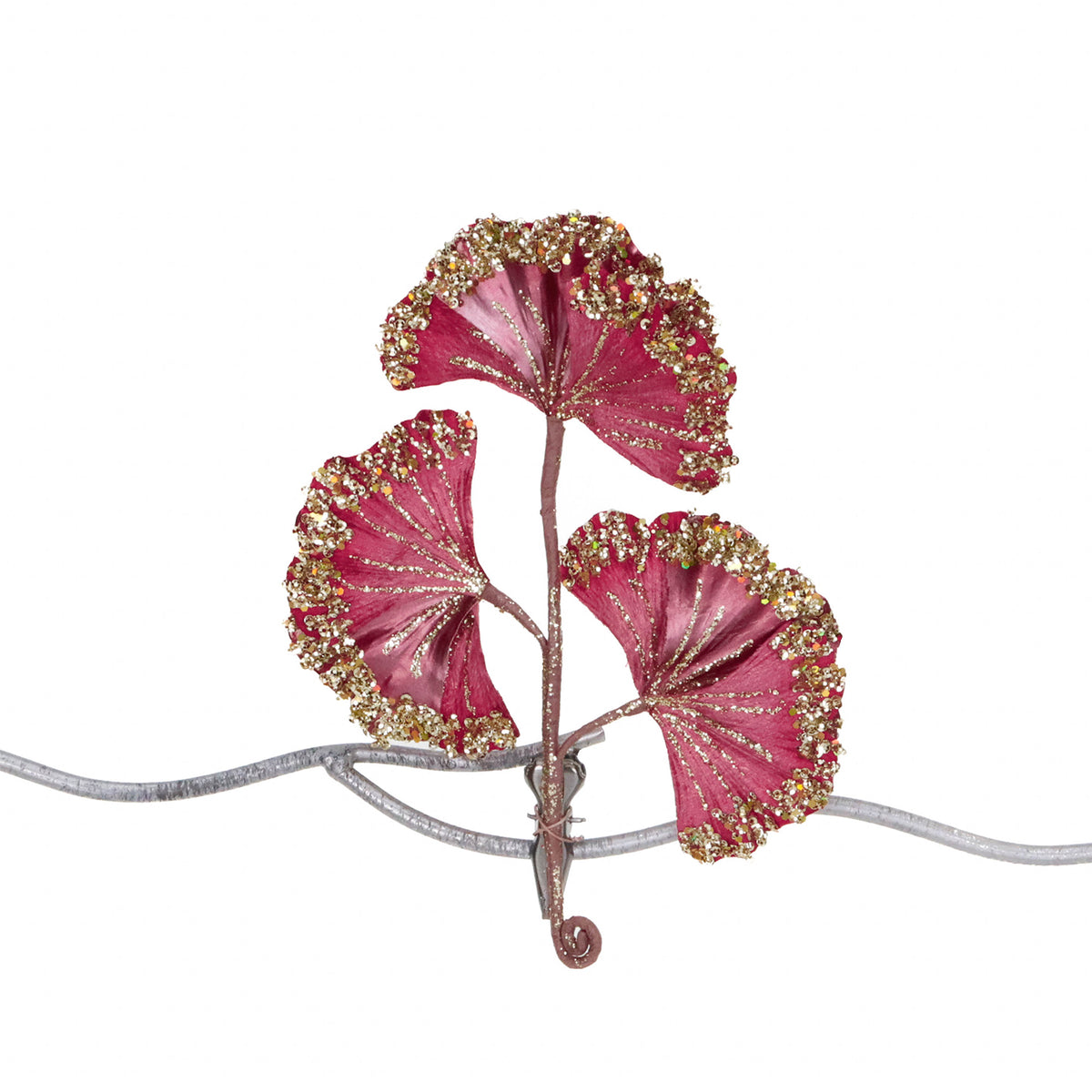 Frunză de ginkgo din hârtie cu sclipici pe clemă, roz/auriu, 28 cm