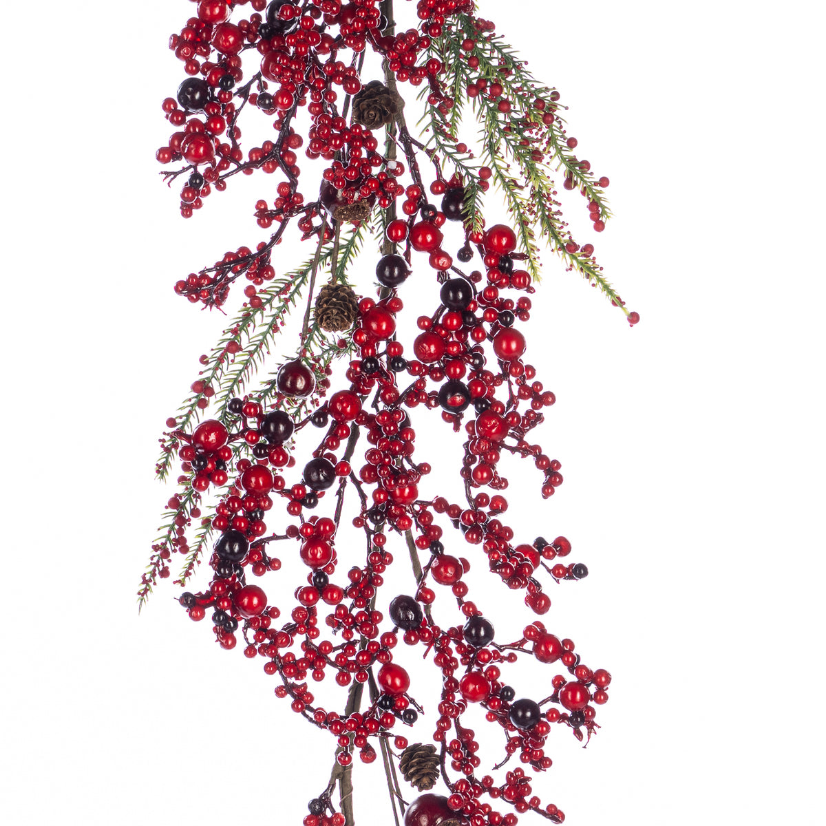 Ghirlandă cu fructe de pădure, ramuri de brad și conuri, roșu/verde, 150 cm