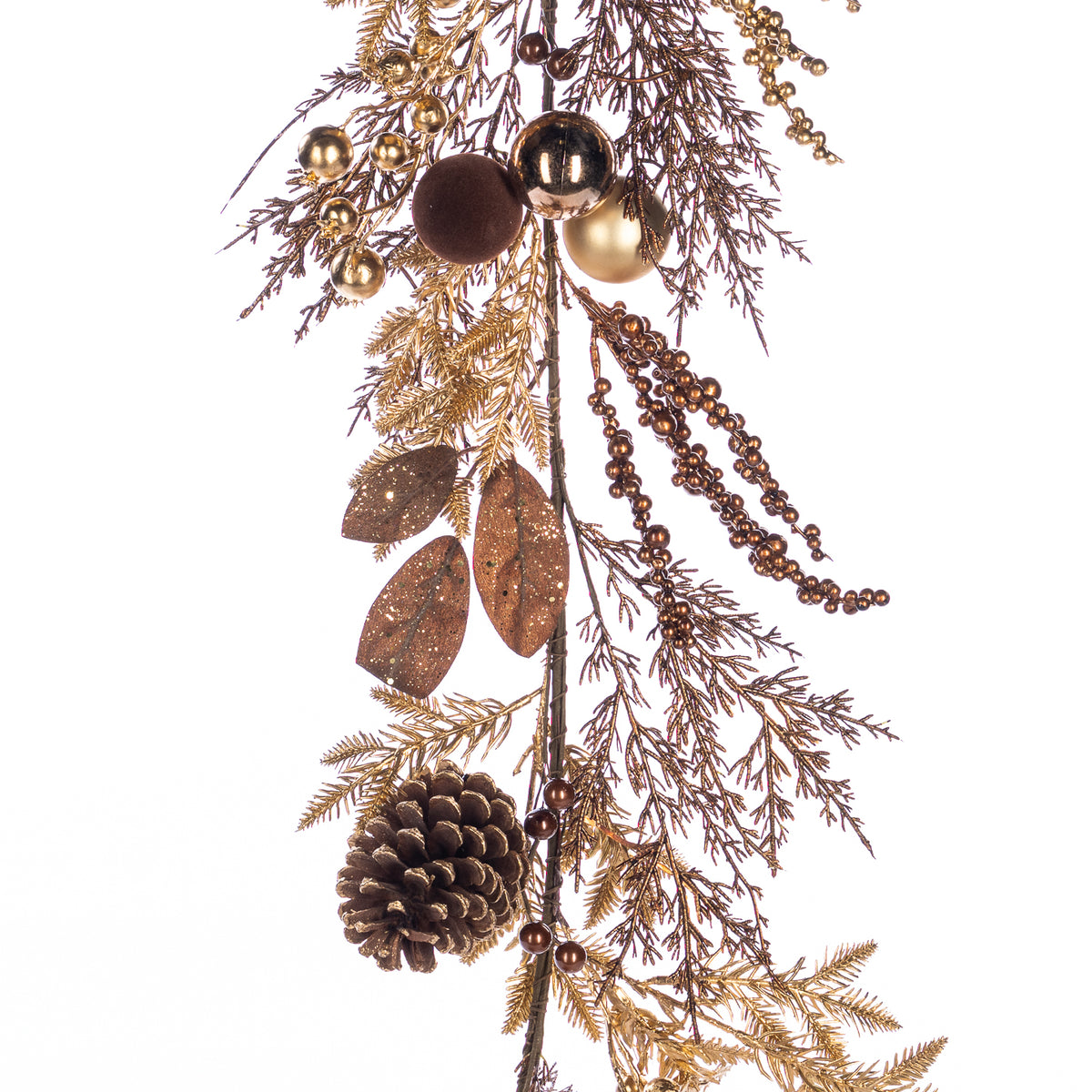 Ghirlandă cu pin, bobițe, globuri de Crăciun și conuri, auriu, 120 cm